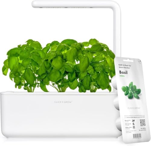 Click & Grow Indoor Herb Garden Kit with Grow Light | Smart Garden for Home Kitchen Windowsill | Easier Than Hydroponics Growing System | Vegetable Gardening Starter (3 Basil Pods Included), White by Unknown
