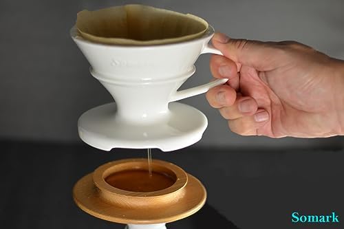 Pour Over Coffee Dripper Set V Shape #2 Ceramic Dripper + Dripping Tray (wood tray) - Image 2