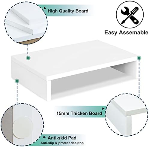 TEAMIX White Monitor Stand Riser for Desk, Small Computer/Laptop Stand Wood - Image 4