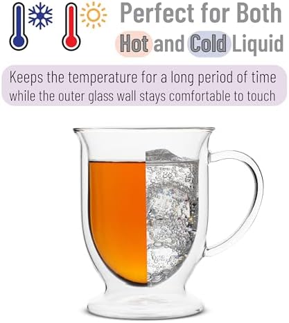 BTaT- Double Walled Glass Coffee Mugs, 12 oz, Set of 4, Glass Coffee Cups with Handle, Insulated Clear Coffee Mug for Hot and Cold Beverages, Cappuccino, Latte, Tea, Americano, Microwave Safe - Image 5