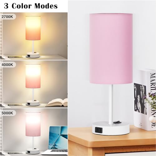 ZJOJO 13.8'' Pink Small Table Lamp Set of 2 for Bedroom Bedside, AC Outlet - Image 2