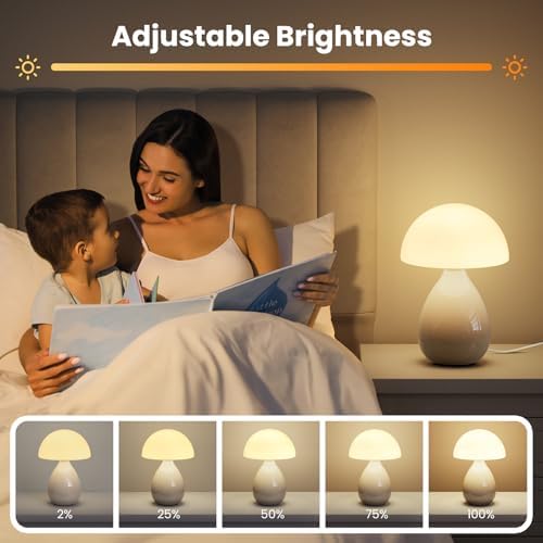 Mushroom Lamp Small Vintage Table Light, Mini Modern Lamp Bedside Nightstand LED, Small Light Dimmable for Bedroom, Living Room, Ceramic Base Glass Led Home Decor for Woman Gifts - Image 4