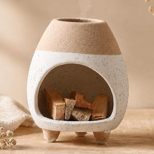 Palo Santo Holder Burner, Handcrafted Ceramic Incense Holder Burner and Ash Catcher for Palo Santo Sticks or sage Bundles, Smudge Bowl, Meditation Home Decor (White Yellow) by PINCASOL