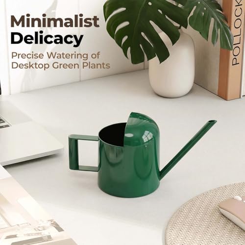 Bamworld Small Watering Can Indoor Outdoor Plant Metal Stainless Steel Long Spoutt Flowers Watering Cans for House Garden Plants 10OZ Watering Bottle Cute Stylish Gardening Decoration(Deep Green) - Image 3