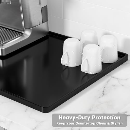 Rnivvi Silicone Coffee Mat, 16" x 24" Waterproof Raised Edge Coffee Bar Mats for Espresso Machine Station Accessories, Heat Resistant Dish Drying Pad for Kitchen Counter, Rubber Bar Decor Pad, Black - Image 4