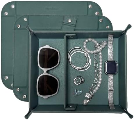UnionBasic Medium Jewelry Tray for Rings Watches Earrings, Entryway Catchall Caddy for Coins Keys Change, Nightstand Bedside Valet Holder, Trays for Electronic Gadgets, Dark Ivy Plus by UnionBasic