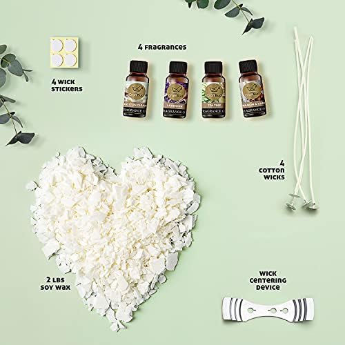 CraftBud Soy Candle Wax for Candle Making – Natural Soy Wax for Candle Making 2 lb Bag, Candle Making Wax, 2 Lbs. Soy Wax Flakes, 5 Candle Wicks, 4 Wick Stickers, and 1 Metal Centering Device - Image 2