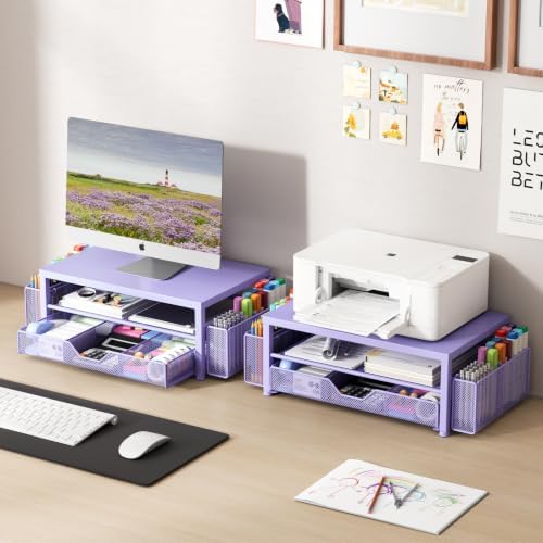 OPNICE Desk Organizers and Accessories, Computer Monitor Stand Riser with Drawer and 2 Pen Holders, Printer & Laptop Stand, Office Desk Accessories & Workspace Organizers for Home Office Supplies, Metal Purple - Image 6