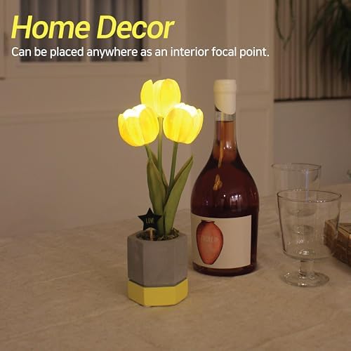 Cordless Flower Table Lamp, LED Battery Operated Portable Light, 2 AA Batteries Included, Bedroom Livingroom Home Decor Night Light, Korean Designer Floral Lamp, Yellow - Image 6