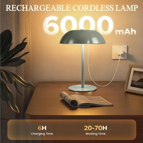 2 Pack Portable LED Mushroom Table Lamp, 12H Cordless Metal Night Light with Rechargeable Battery, Stepless Dimmable 3 Colors Desk Lamp for Bedroom Bar Coffee Shop(Green) - Image 4