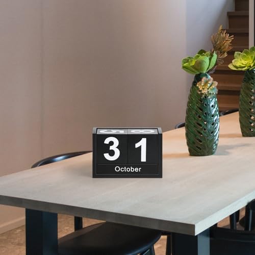 Wooden Block Calendar for Desk, Small Size Daily Desktop Perpetual Desk Calendar, Cute Date Display Desk Accessories for Home Office Decor, Teacher, Classroom, Reusable Yearly, Black - Image 2