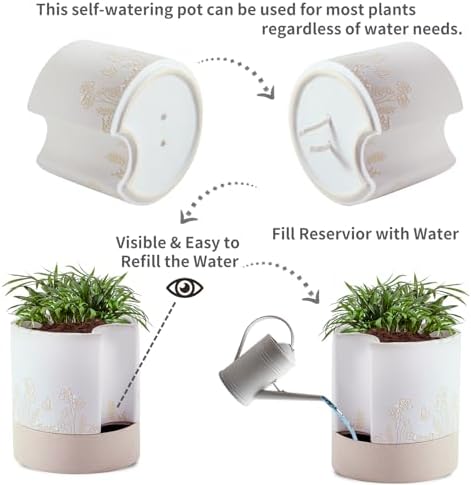 Nihow Self Watering Pots for Indoor Plants,8 Inch,White & Nature - Image 3