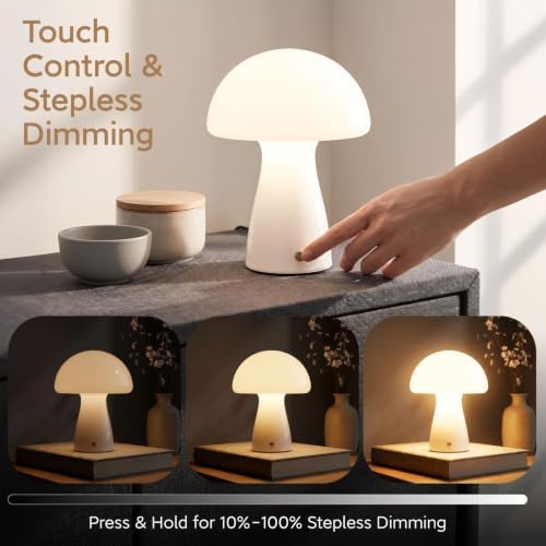 Mushroom Table Lamp, Cordless Table Lamp, Rechargeable & Dimmable, White - Image 4