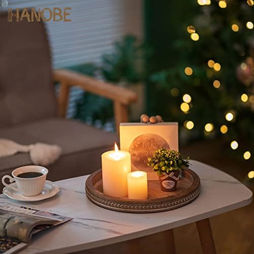 Hanobe Round Wooden Tray Decor for Coffee Table, Decorative Candle Plate - Image 2