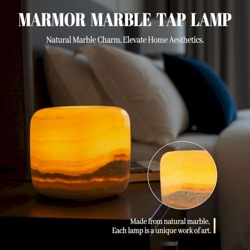 Marmor Marble Lamp Table Lamp Unique Stone Touch Lamp Pat Lamp Type-C 3 Way Bedside Lamp Ambient Light Bedroom Stands Night Light Decorative LED Warm Portable Lamp Rechargeable (Amber Jade) - Image 5
