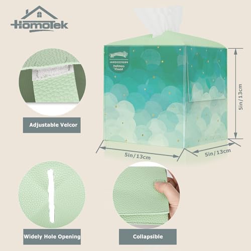 HOMOTEK 2 Pack Tissue Box Cover, Square PU Leather Tissue Holder, Decorative Facial Tissue Cube Paper Organizer Dispenser for Bathroom, Night Stands, Desk, Car 5X5X5'' - Mint Green, Pebble Grain - Image 2