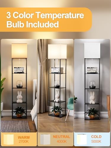 Large Floor Lamp with Shelves, 5-Tier Tall Floor lamp with for Living Room, Shelf Floor Lamp with 3 CCT LED Bulb, Corner Display Standing Column Lamp, Etagere Organizer Tower Nightstand for Bedroom - Image 3