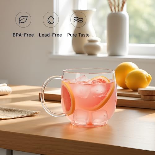 Aquach 20oz Glass Coffee Mugs Set of 2, Clear Borosilicate Tea Cups - Image 6