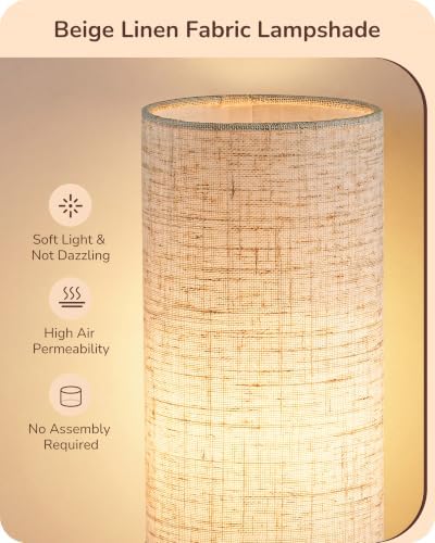 EDISHINE 9.85" Small Table Lamp, Cylindrical Beige Linen Lampshade, E26 - Image 3