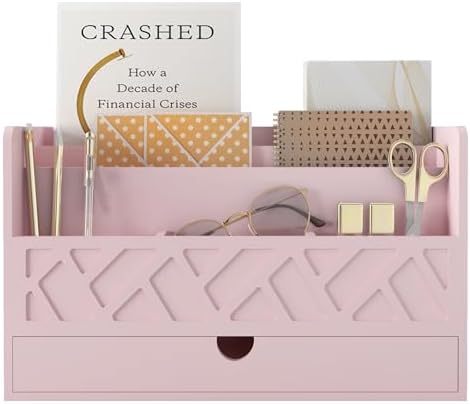 Wisuce Bamboo Mail Organizer with Drawer, Countertop Desk Organizer (Pink) by Wisuce