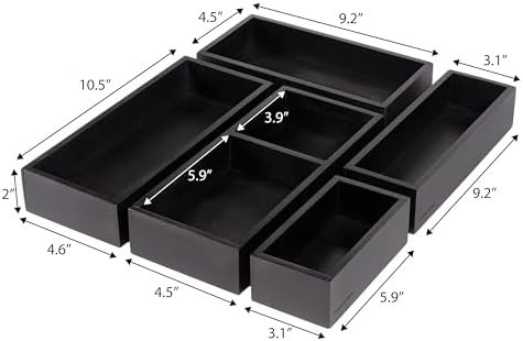 happimess Eldora 5-Piece Handcrafted Bamboo Drawer Organizers, Black - Image 3