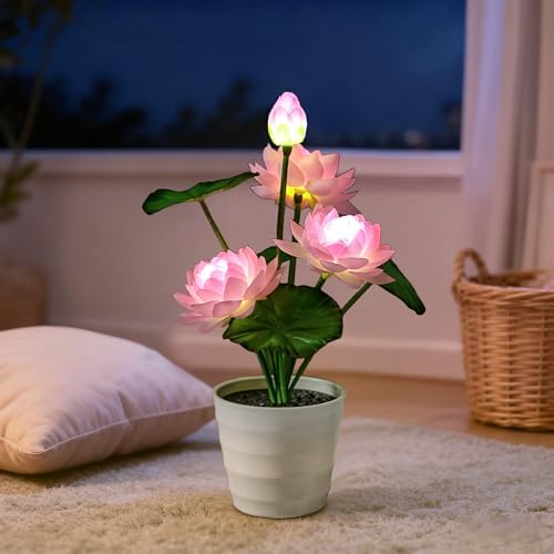 Artificial Pink Lotus Flower Lamp Flower Night Light for Home Yoga Studio Meditation Decor, Gifts for Women Mom Grandma Girlfriend on Birthday Christmas Valentines Mothers Day - Image 2