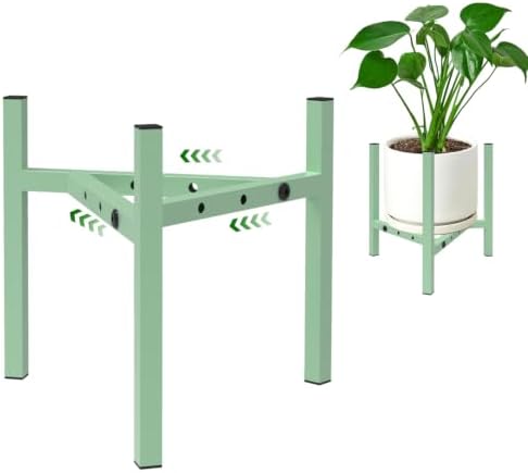 Aripark Plant Stand Indoor Adjustable, Metal Modern Small Plant Stands, Heavy Duty Stable Plant Pot Flower Holder Indoor Outdoor Corner, Fit 8 9 10 11 12 inch Pots, Green (Pot & Plant Not Included) by Airpark