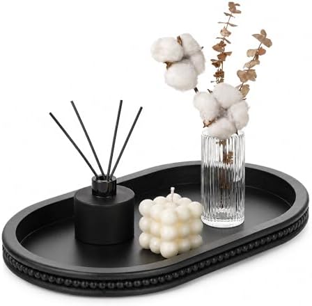 Hanobe Black Decorative Trays for Living Room Coffee Table, Beaded Edge by Hanobe