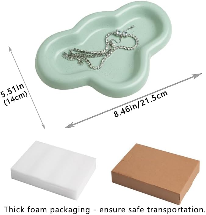 Lynagert Cloud Trinket Dish, Chubby Jewelry Tray, Ceramic Jewelry Ring Trinket Dish for Rings Earrings Necklace Organizer, Mother's Day Thanksgiving Christmas Birthday Bridesmaid Gifts (T-Green) - Image 4