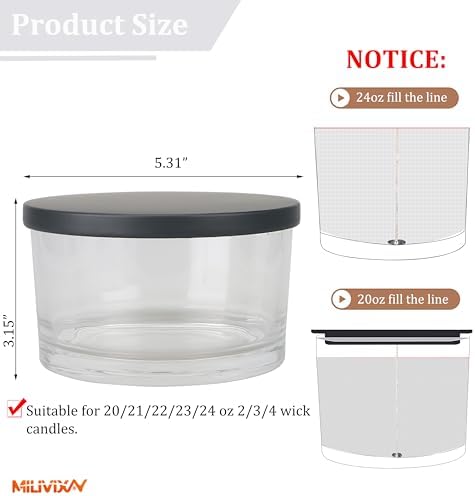 MILIVIXAY 6 Pack 24 oz Candle Jars with Metal Lids and Candle Making Kits - 3 Wick Candle Jar,Bulk Empty Clear Thick Glass Jars for Making Large Candles - Spice, Powder Containers. - Image 3