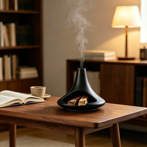 Ceramic Palo Santo Holder Matte Black, Chiminea Shape Mini Smudge Bowl Burner with Ash Catcher for Incense Cones & Candles, Palo Santo Sticks, for Meditation, Yoga, Cleansing Ceremony, Handmade - Image 5