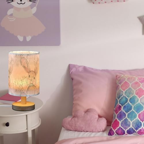 Fustylead Cute Bunny Wearing Pink Bow Table Lamp for Bedroom USB Port Lamps Small Accent Table Lamp Nightstand Lamp Sturdy Linen Shade Wooden Base Decorative Lamps for Bedside Reading|Kids|Dorm|Home - Image 5