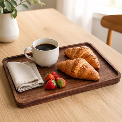 Walnut Wood Serving Tray, 13.4 x 9 Inch Rectangular Platter with Raised Rim - Image 3