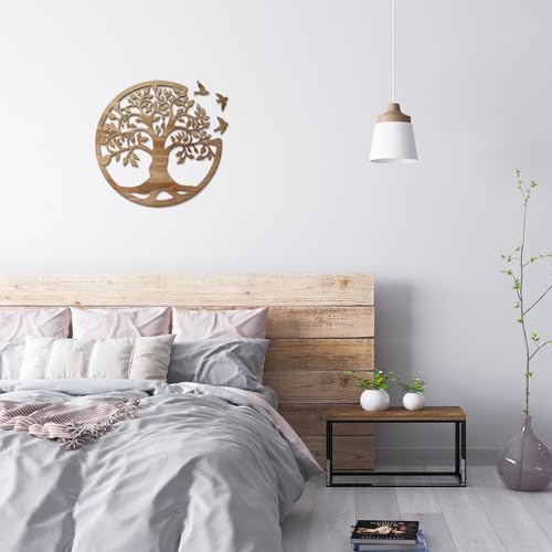 Wooden Tree of Life Wall Art 12 Inch Round Tree Life Wall Decor with 3 Bird - Image 3