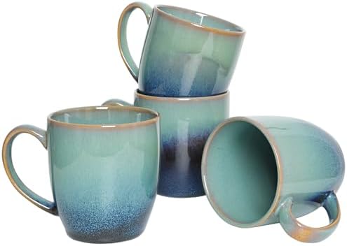 Bosmarlin Ceramic Coffee Mug Set of 4, 17 Oz, Coffee Cups with Big Handle, Microwave Safe, Unique Reactive Glaze(17 Oz, Pale Green) by Bosmarlin