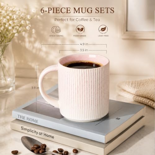theterra Ceramic Coffee Mugs Set of 6, 14.2 oz Coffee Cups with Handle - Image 2