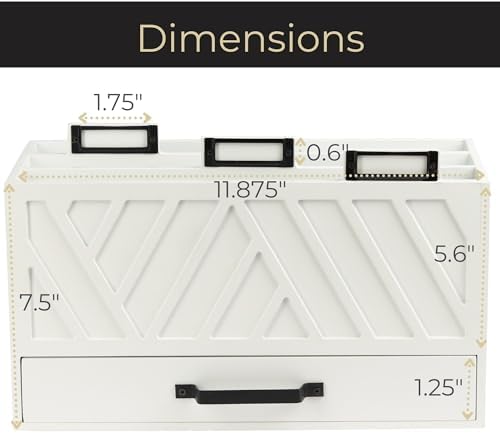 BLU MONACO | Wooden Mail Organizer with Drawer and Gold Labels | Mail Sorter Organizer Countertop for Desk | Paper and Letter Sorter for Office Storage - Image 6
