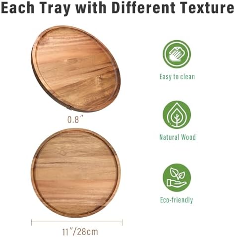 Round Wooden Serving Tray, 11 Inch Acacia Decorative Tray - Image 2