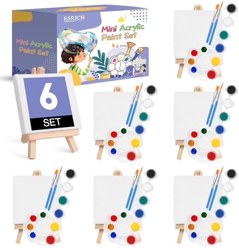 ESRICH 6 Set Mini Acrylic Paint Kit, Mini Stretched Canvas with Easel by ESRICH