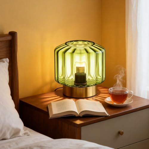 Glass Table Lamp of 2 Touch Table lamp Mid Century Modern lamp Gold Desk lamp nightstand lamp Green Glass Table Lamps Small Table Light for Bedside end Table Bedroom Living Room Office - Image 2