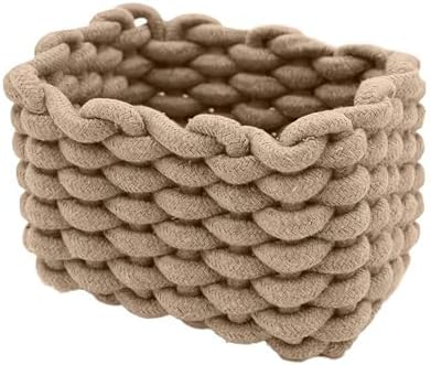 Woven Cotton Rope Storage Basket,Mini Woven Rope Storage,Generic Cotton Rop-e Small Rectangle Storag-e Basket | Natural Wove-n Desktop Organizer for Cupboard, Nursery Decor (khaki) by Unknown