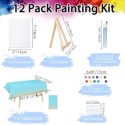12 Pack 5 x 7In Canvas Painting Kit with Easels Acrylic Paints - Image 2
