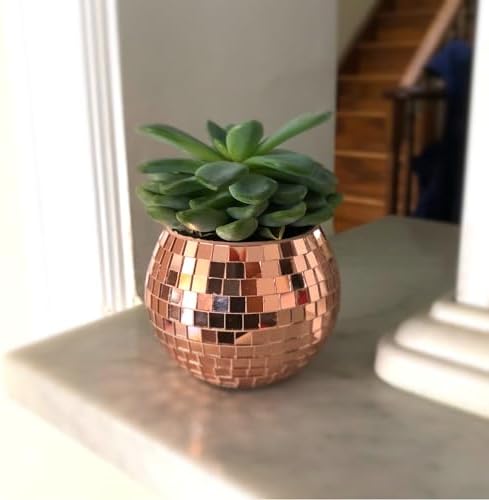 Mini Disco Ball Planter (Rose Gold Color) Mini Vase Indoor Planter for Eucalyptus Plant for Shower Housewarming Gift Ideas Cute Desk Accessories Aesthetic Decor Rose Gold - Image 5