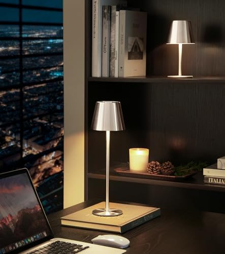 3 Pack Cordless Table Lamp, Portable Battery Operated Lamp with 3 Color Temps and Stepless Dimming, Rechargeable Table Lamp for Dinner, Desk, Cafe, Outdoor (Brushed Silver) - Image 3