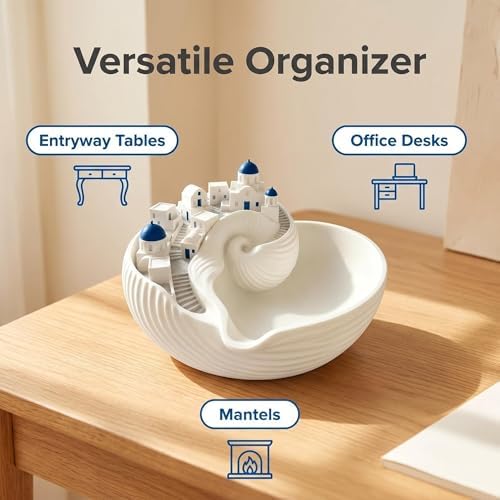 Santorinistyle Catchall Bowl, 3D Printed Greek Island Organizer for Keys, Blue Dome Building Conch Catchall Bowl, Architecture Style Decorative Shell Tray for Keys Coins & Jewelry(2pcs) - Image 2