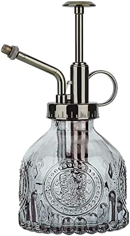 Plant Mister Glass Spray Bottle Small Plant Watering Can 6.4" Tall Retro Indoor Watering Can Bronze Plastic Top Pump for Garden Indoor Plant Sprayer (Grey) by RUIFVJ