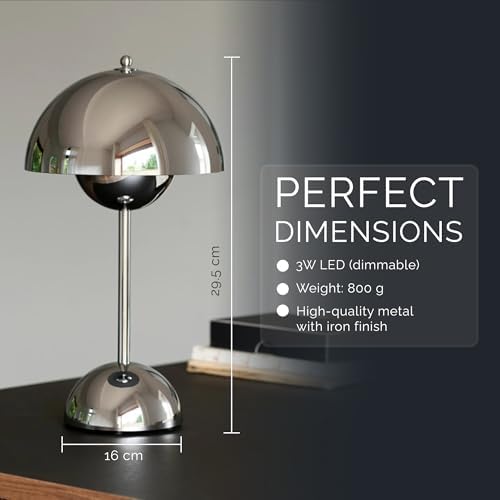 Lucido NordGlow Table Lamp - Cordless Rechargeable Mushroom Dome Lamp, Dimmable Touch LED with Warm Ambient Glow, Modern Mid-Century Accent Light for Bedroom, Desk, Bar & Nightstand (Gray) - Image 5