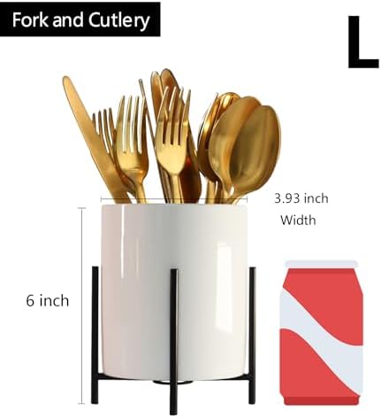 Black Pencil Cup Sturdy Metal Frame with White Ceramic Pen Holder For Desks and Kitchen Appliance holders - Image 5