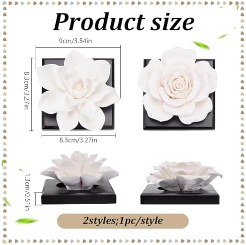 INFUNLY 2PCS White Rose Essential Oil Diffuser Stone Mini Ceramic Aromatherapy Diffusers 3.3x3.3 Inches Scent Air Ornament Kit Essential Oil Passive Flower Diffuser for Gifts Room Office Car Decor - Image 2