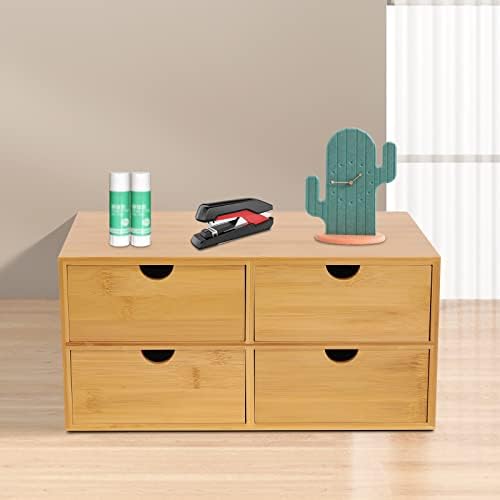 Tabletop Original Bamboo Desk Organizer - Mini Bamboo Desk Drawer Tabletop Storage Organization Box for Office Home Toiletries Supplies, No Assembly Required (4 Drawers(2+2)) - Image 4